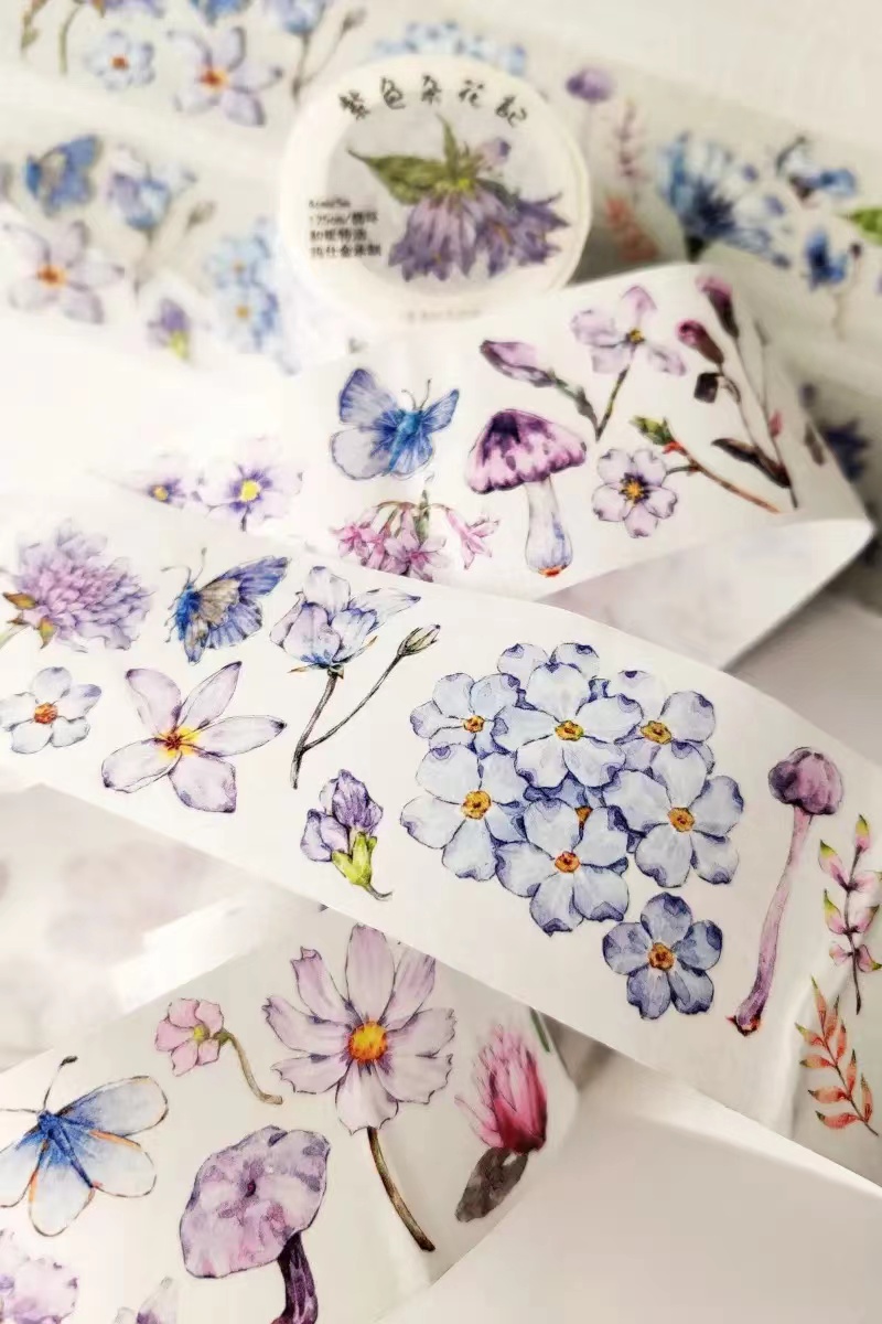 Vintage Purple Miscellaneous Flowers Washi PET Tape DIY Card Making Scrapbooking Plan Decorative Sticker: Light Grey
