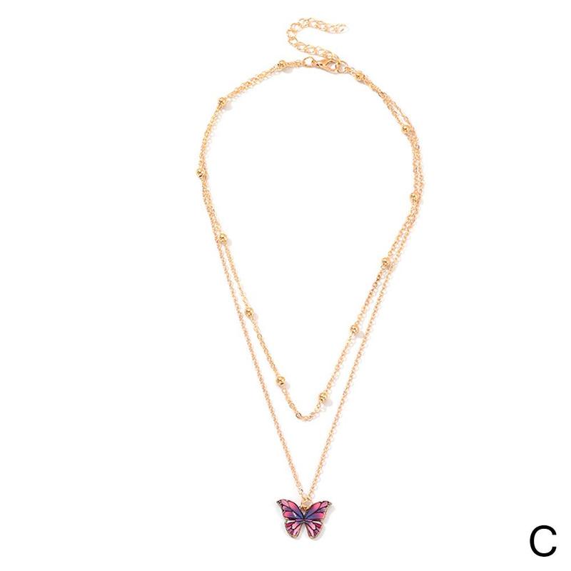 Bohemian Cute Animal Butterfly Pendant Necklace For Women Luxury Gold Clavicle Chain Chocker Necklace Girls Jewelry: Platinum Plated