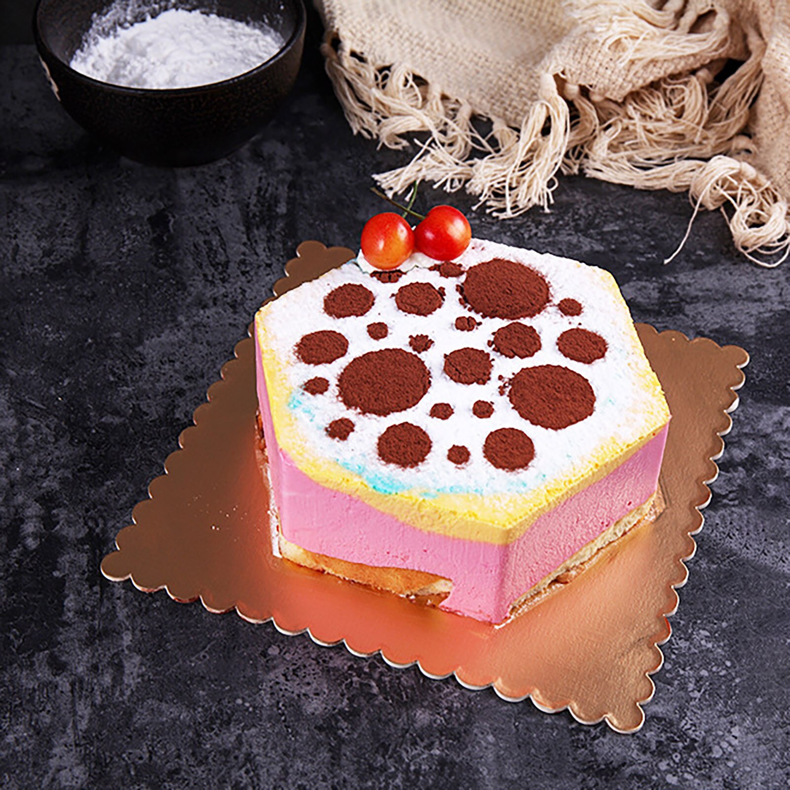 1Pcs Round Cake Circle Cardboard Cake Drums Cake Base Plate Board Turntable Tiramisu Mousse Cheesecake Snack Gold Silver#45
