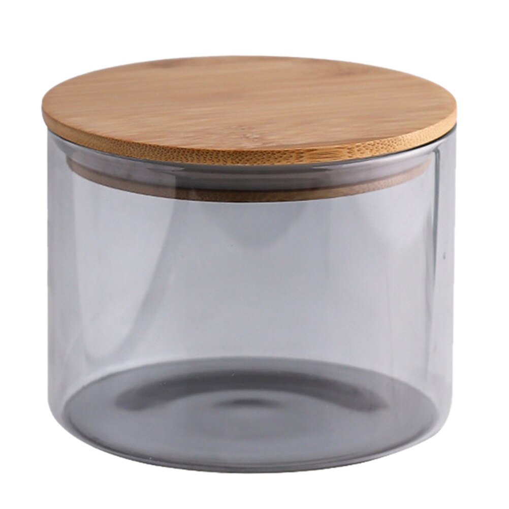 Bocal de stockage de fruits secs en verre, récipient de cuisine scellé avec couvercle en bois # h5 1 pièce: Smoky grey