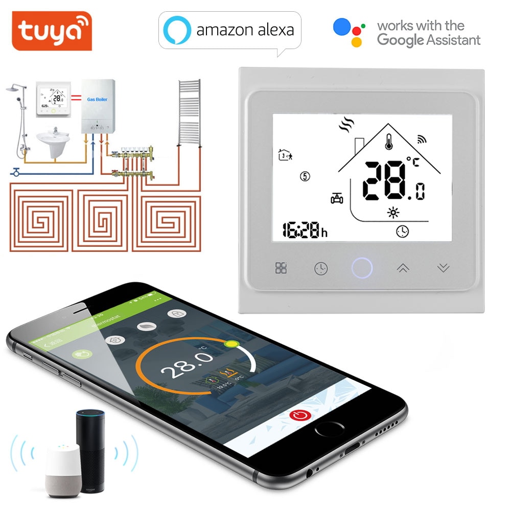 Tuya smart wifi touch termostat temperatur trådløs controller til gasfyr tør kontakt & passiv fungerer alexa google home