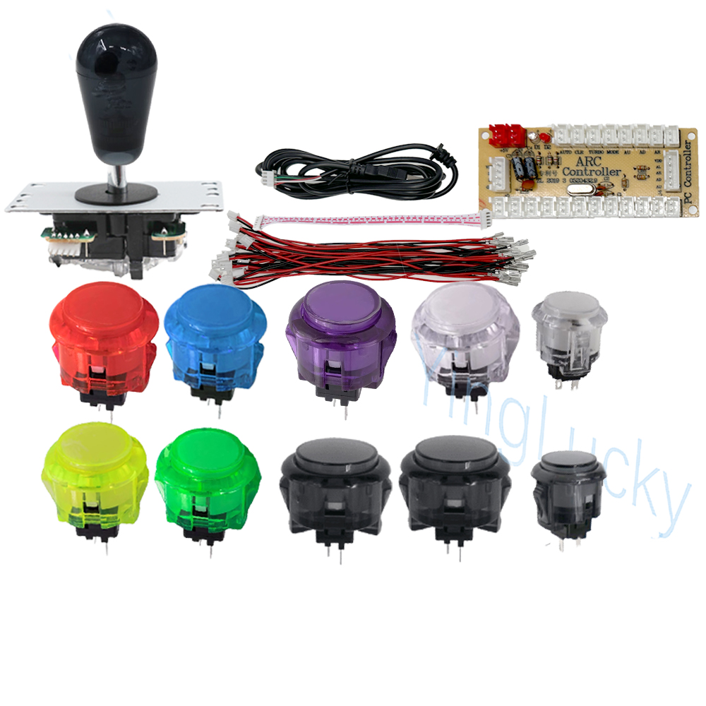 Joystick d'arcade pour 2 joueurs, kit de bricolage PC Raspberry Pi, Kit de jeu d'arcade avec bouton poussoir, Joystick de Style américain, câbles d'encodeur USB: Black