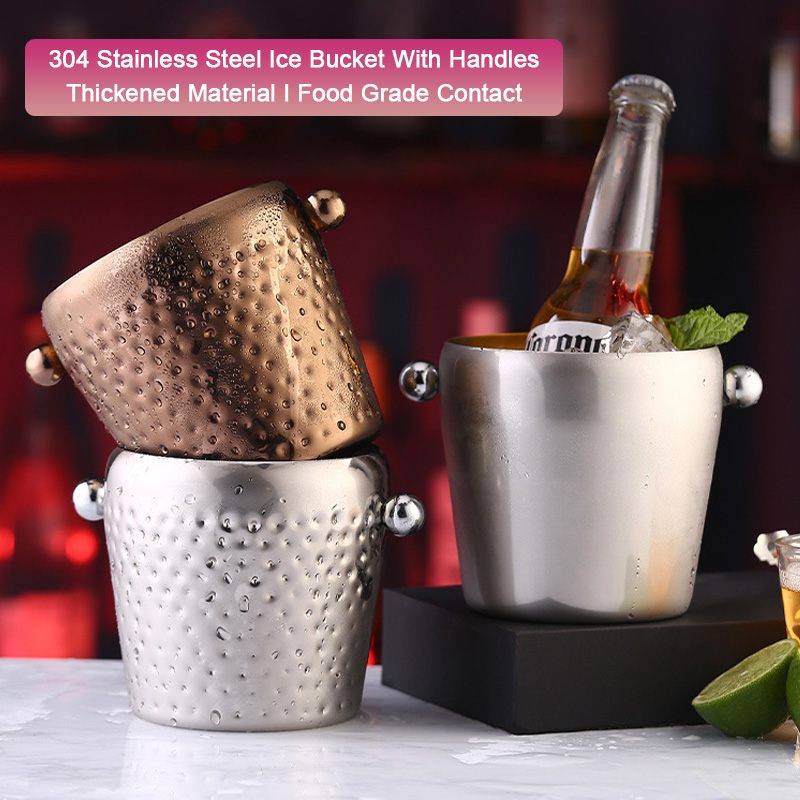 Cubo enfriador de vino y cerveza, 1L, 2L, soporte de almacenamiento de cubitos de hielo de acero inoxidable para Bar KTV, cocina, , Bar, champán, vino, cubos de cerveza