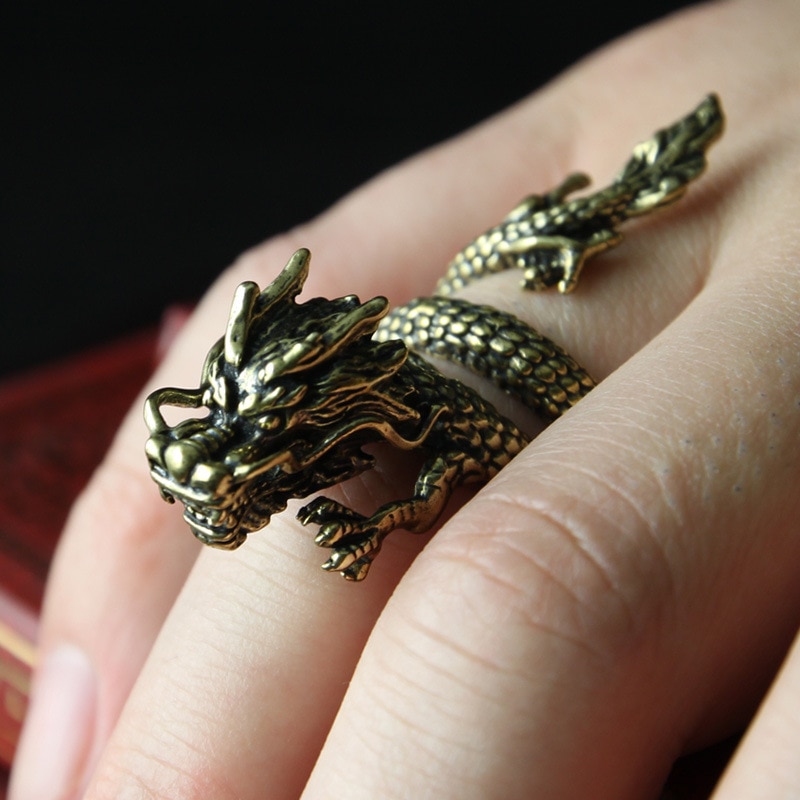 Bronze- Männer Ring Übertrieben Geist Drachen Ring Persönlichkeit Einstellbar Teilt Ring Punk Hüfte hüpfen Männlichen Weiblichen Schmuck