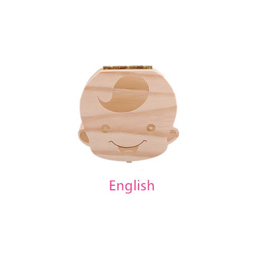 Spaans Engels Russisch Frans Griekse Hout Melktand Box Organizer Melk Tanden Opslag Verzamelen Tanden Umbilica Besparen Baby Keepsake: English boy