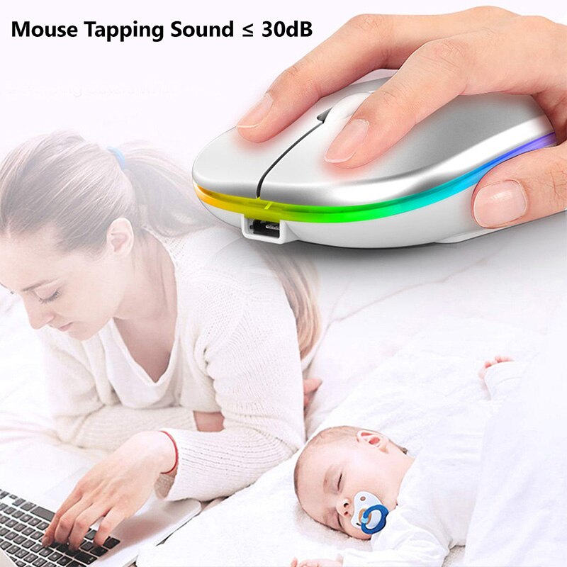 Bluetooth Wireless Mouse for PC Laptop IPad Tablet MacBook with RGB Backlight Ergonomic Silent USB Rechargeable Wireless Mice