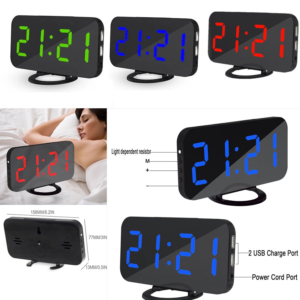 Digital ledd klocka usb-kabel digital väckarklocka spegelklocka multifunktions snooze display tidstabell skrivbord nattled-ljus