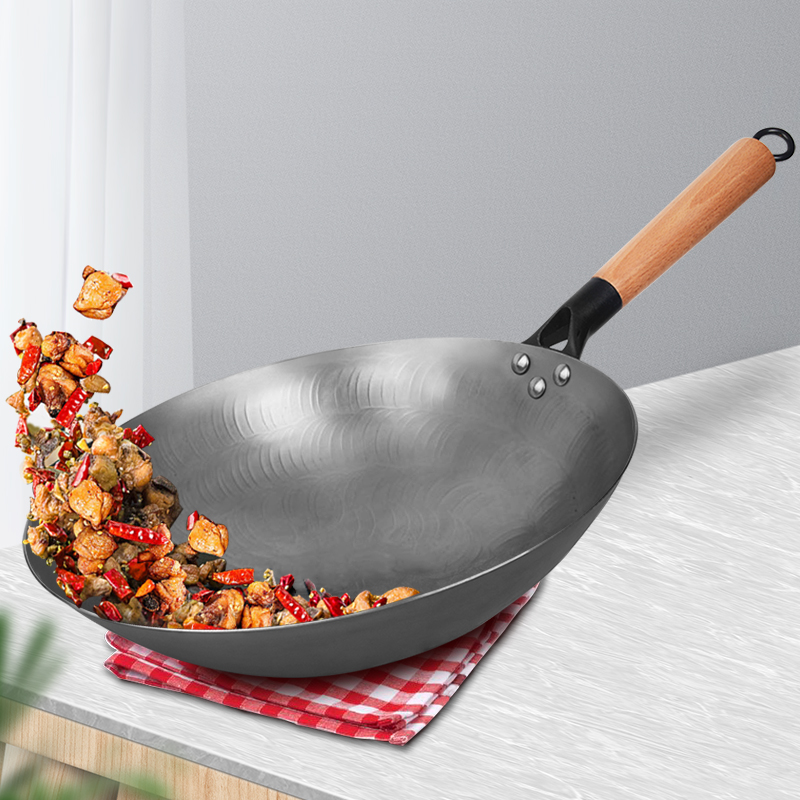Konco – Wok chinois en fer forgé, ustensile de cuisine non revêtu, casserole à gaz Durable