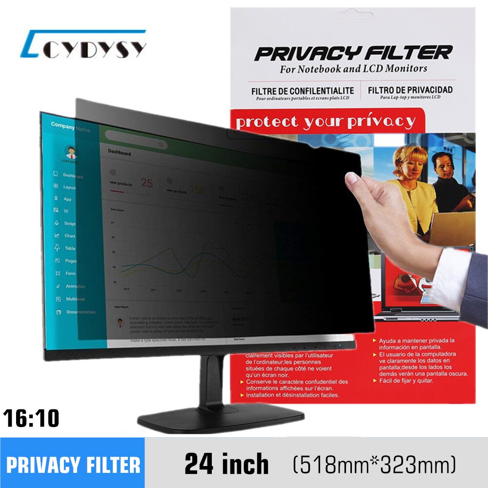 24 tommer privatlivsskærmsfilter anti-kiggende beskyttelsesfilm til 16:10 widescreen-computer 518mm*323mm