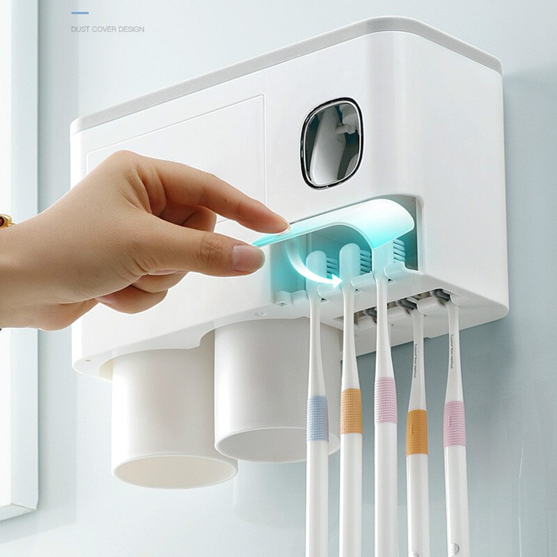 punch-free toothbrush holder automatic toothpaste dispenser and cup wall-mounted washing and storage rack bathroom set