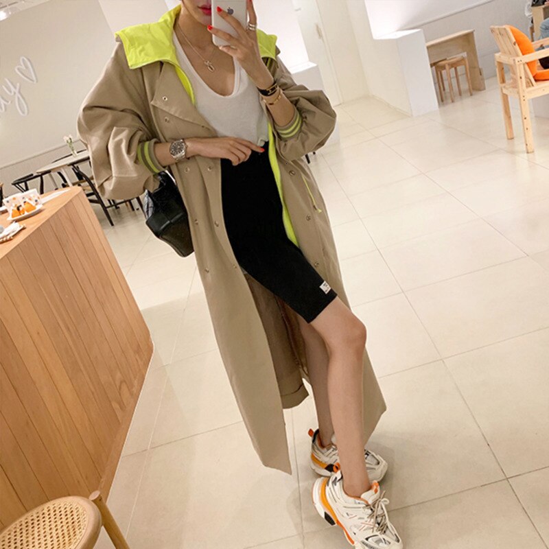 IMucci printemps Trench à capuche manteau coréen grande taille kaki Long manteau femme Trenchcoat pardessus automne vêtements TM1791