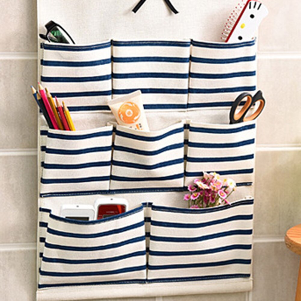 Pochette de rangement à 6/8 pochettes, sac suspendu en tissu de lin de coton, porte murale, pochette de rangement