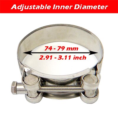 Abrazadera Universal para tubo de escape de Carmon, de acero inoxidable 304, para automóvil, motocicleta, silenciador extensible: 74-79mm 2.91-3.11in