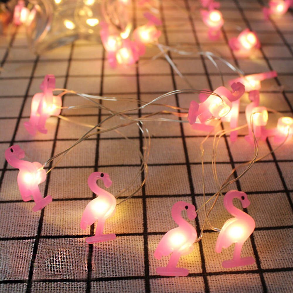 Guirnalda de luces 20 piezas luminosas hawaianas para decoración de fiestas, flamencos, unicornios, Cactus, suministros para LED en forma de piña: flamingo