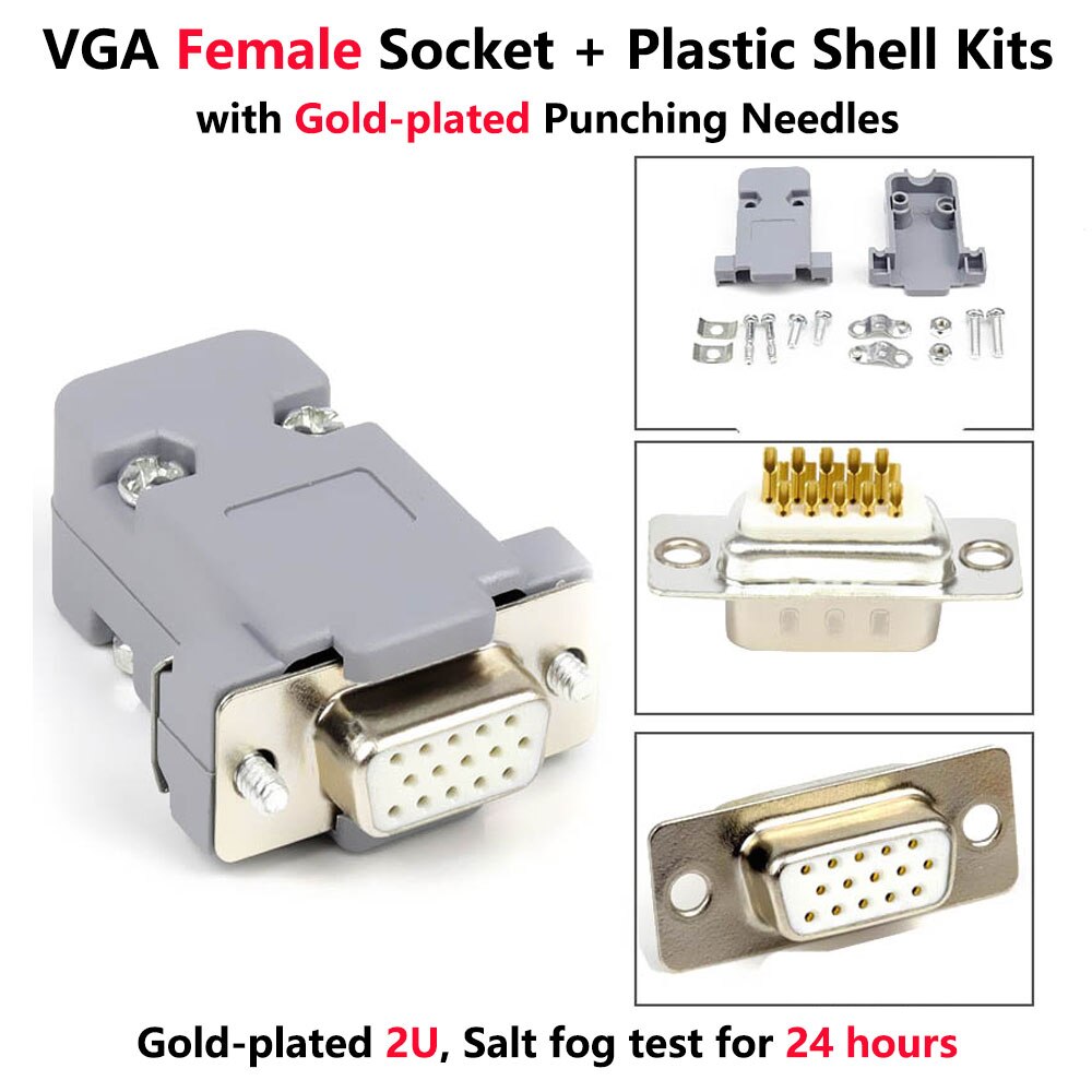 DB15 15 gat pin 3 rijen Parallel Vga-poort Adapter man vrouw plug socket Soldeer Gelast Connector + Plastic Shell cover: Female Gold Punching