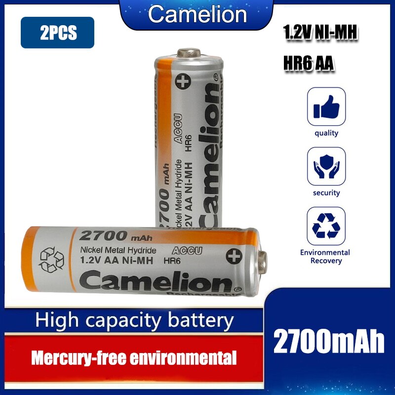 Camelion 2700mAh 1.2V AA Battery NiMH Ni-MH Rechargeable Battery Low self discharge high capacity: 2pcs