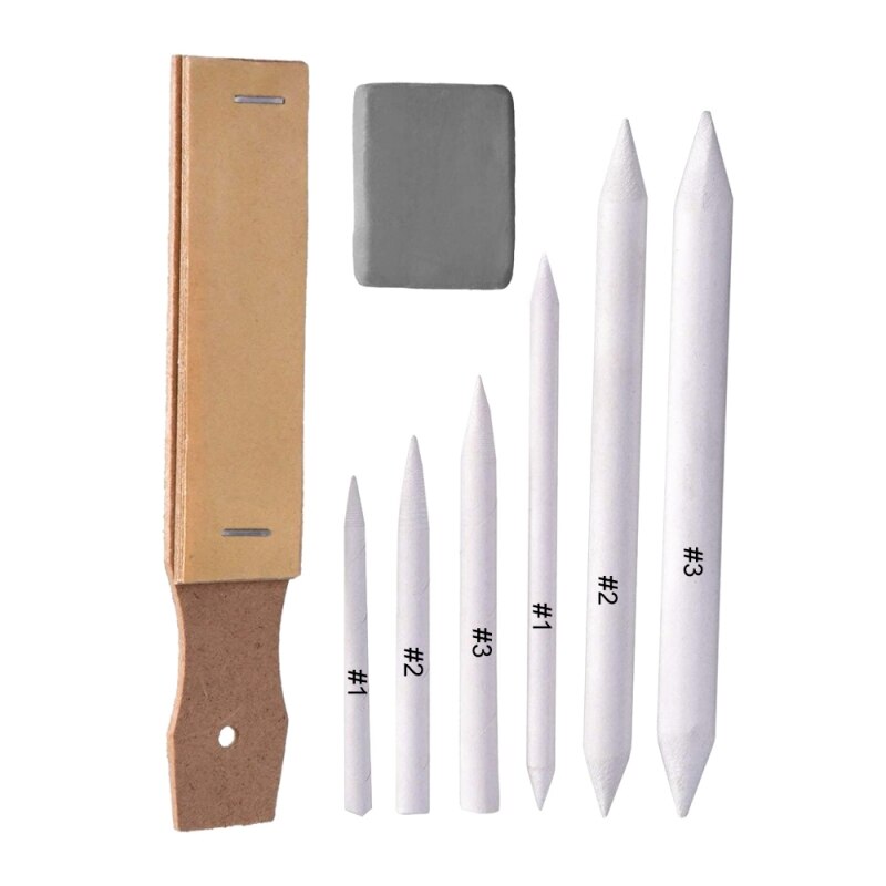 8pcs Sketch Paper Sandpaper Pencil Sharpen Drawing Sketch Pen Blending Smudge Stump Stick Tortillon Sketch Art Drawing Pen Tools