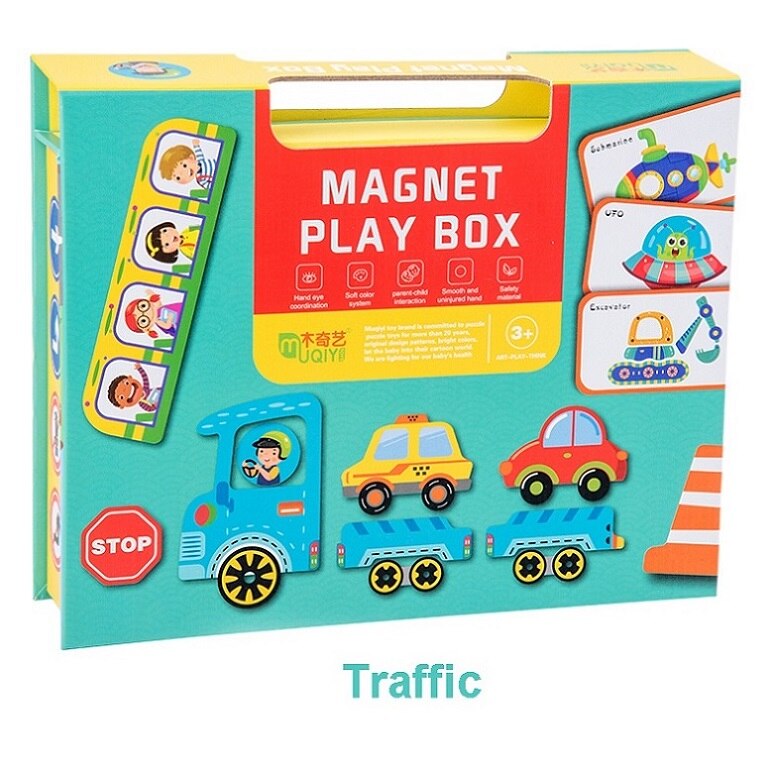 Rompecabezas magnético de papel, caja de juegos magnética, rompecabezas, pegatinas magnéticas para niños, imanes de nevera, educativo para primera infancia: Traffic