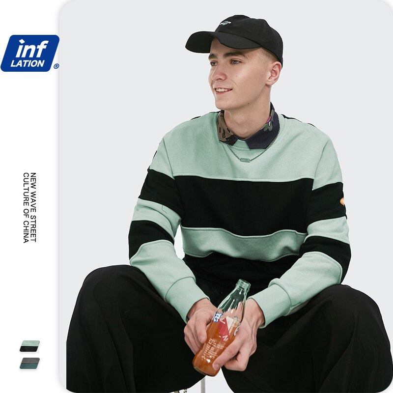 inflacja mężczyźni kontrastowa kolorowa bluza Streetwear 2020 raglanowa rękaw tkanina polarowa luźna bluza męska jesień sweter 9649W