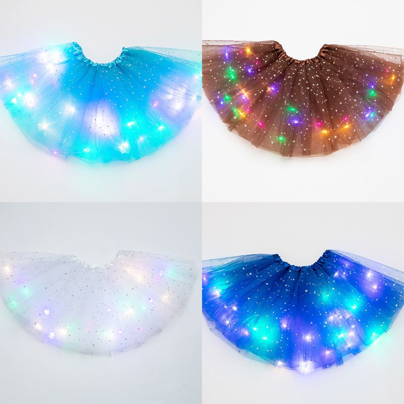 freundlicher Mädchen LED Licht hoch funkeln Stern Pailletten Ballett tanzen Tüll Ballettröckchen Felsen 3-12T K1KC