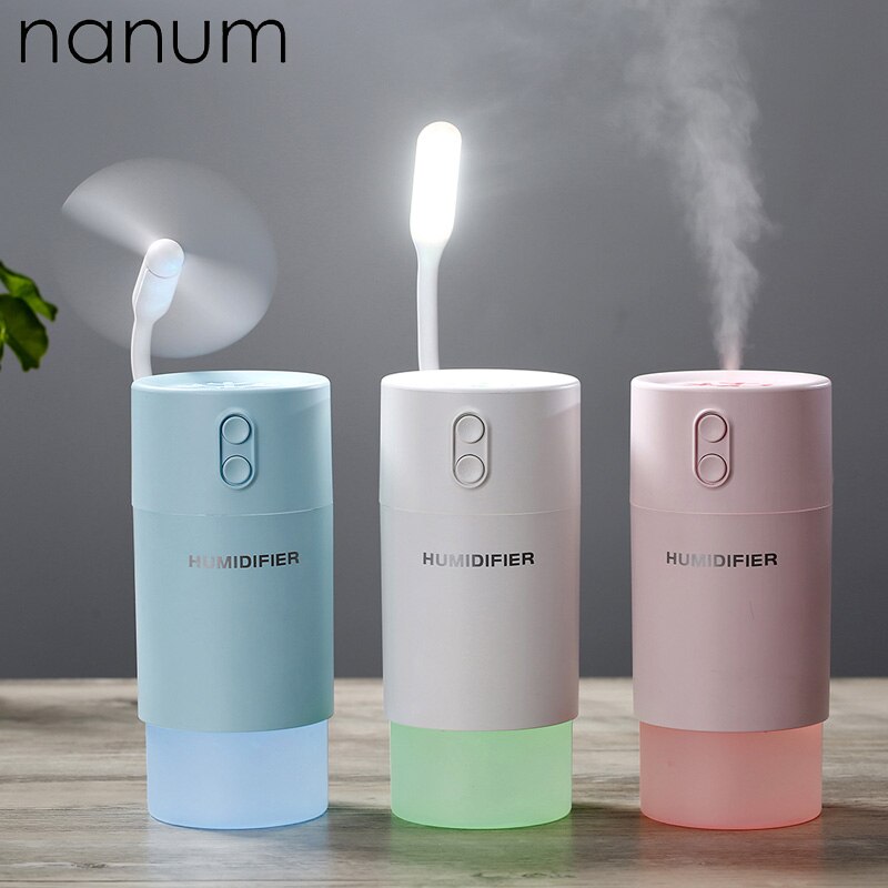 3 in 1 Snowflake Humidifier Mini Ultrasonic Car Fogger Led Night Light USB Fan Essential Oil Aroma Diffuser Air freshener