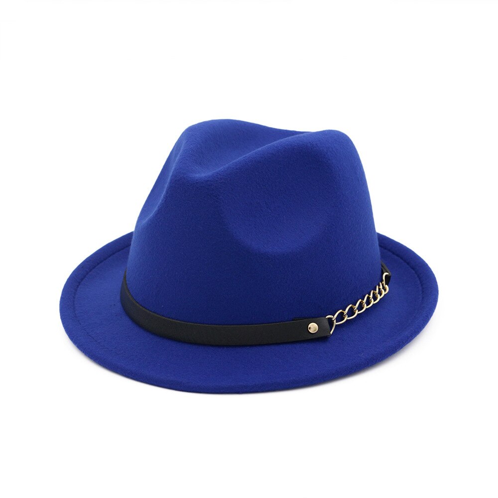 Efterår vinter uldfilt fedora hatte med bælte bred flad kant jazz trilby formel top hat panama cap til unisex mænd kvinder: 3