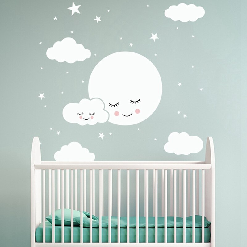 Wit Cartoon Smiley Cloud Stars Muurstickers Kids Baby Kamer Decoratie Muurschildering Slaapkamer Behang Thuis Sticker Stickers
