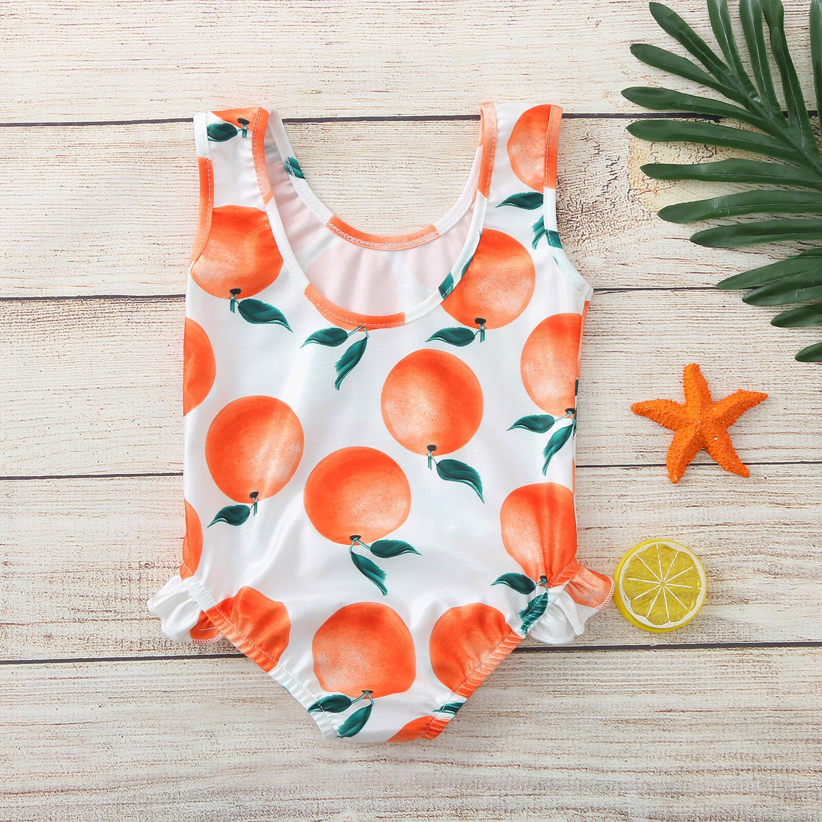 Summer kids swimwear for girls Toddler One Piece Orange Printed Ruffles Swimsuit Swimwear bambina Outfit Beachwear