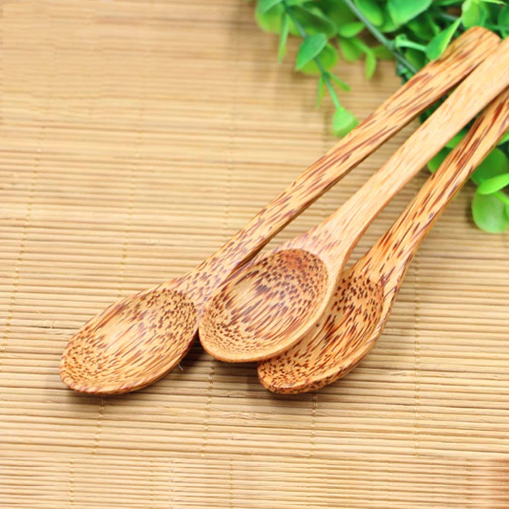 Cuchara de madera de palma de coco Tropical, cubiertos, cuchara de coco de madera Natural para té, sopa, ensalada, vajilla ecológica, suministros de cocina