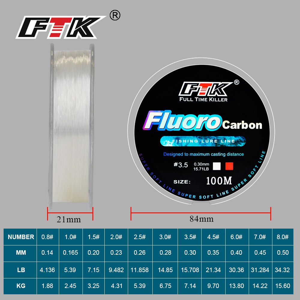 Ftk 100M Monofilament Nylon Water Vissen Lokken Lijn Mainline Sinking Super Sterke Nylon Karper Fluor Carbon