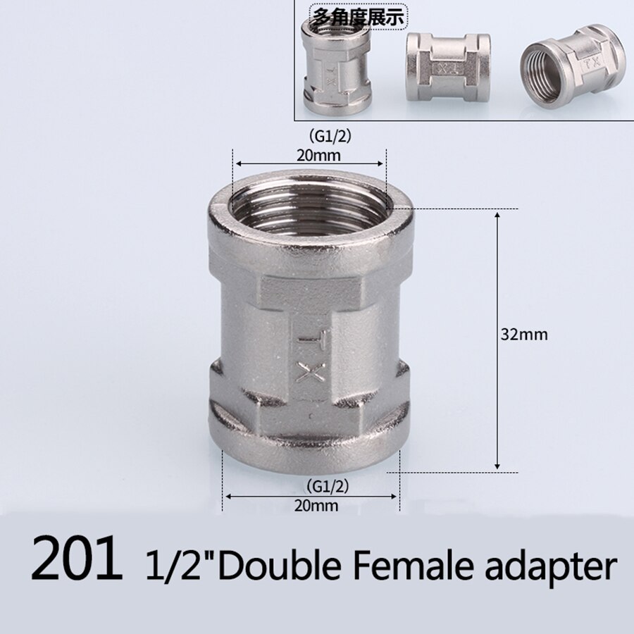 DN15 1/2" BSP Female Female Coupling 201 Stainless Steel Pipe Fitting Connector Plumbing Adapter Length 32mm: Default Title
