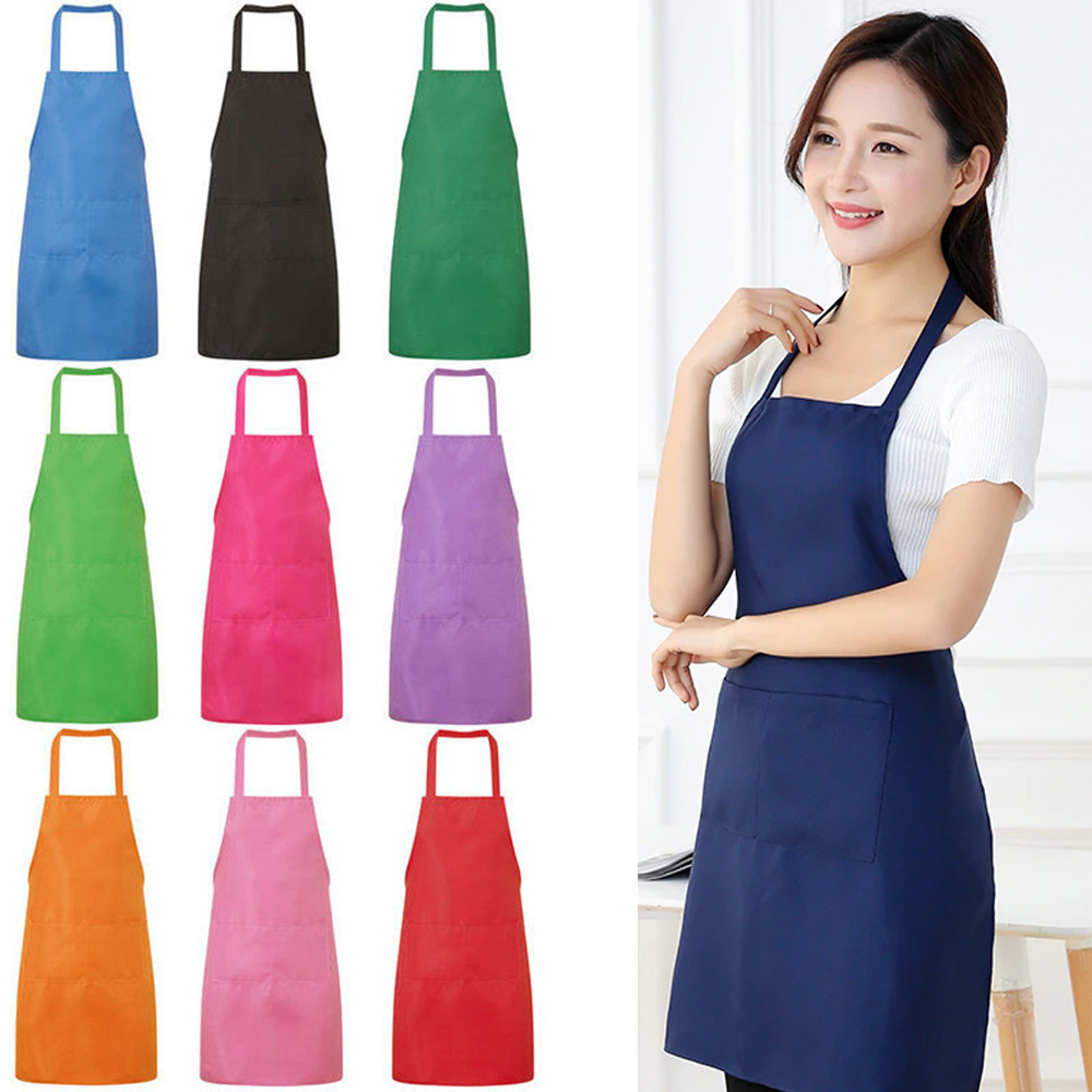 9 Colors Kitchen Cooking Aprons 60*70cm Brief Pockets Cleaning Indoor Use Mother Girl Baking Dress Plain Home Tool