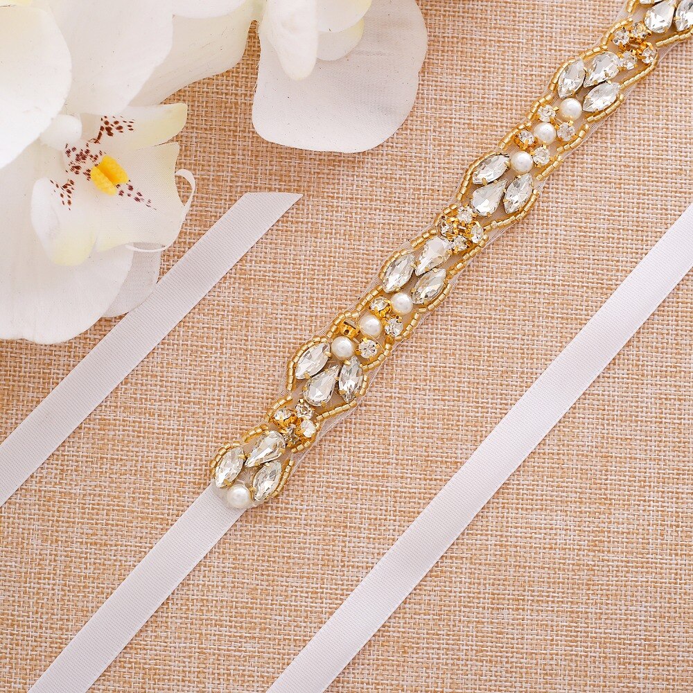 Sesthfar Strass Bruids Riem Goud Crystal Bridal Sash Diamanten Bruiloft Riem Voor Vrouwen Avondjurk