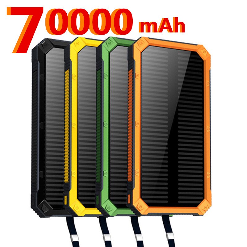 70000Mah Zonne Bank Led Verlichting Outdoor Draagbare 2 Usb Poverbank Reizen Externe Batterij Voor Samsung Iphone Xiaomi