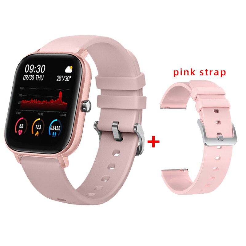 P8 Full Touch Bluetooth Smart Uhr Mann Sport Fitness Tracker Herzfrequenz Blutdruck Monitor Smartwatch Frauen: pink  add P strap