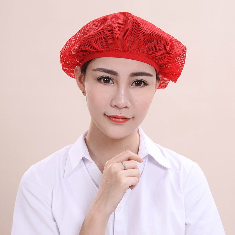 Chapeau de travail en cuisine, casquette élastique en maille, uniforme de Chef respirant pour café Restaurant boulangerie, casquette d'atelier unisexe 2 pièces/lot: Rouge