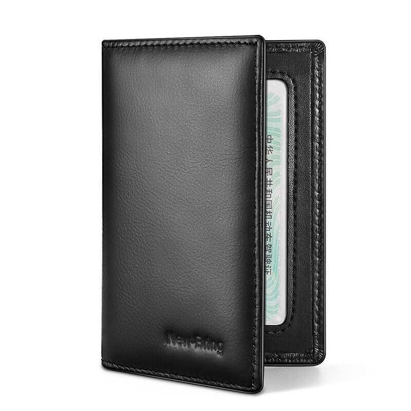 NewBring porte-monnaie porte-carte d'identité en Fiber de carbone noir pour hommes: Black Cow Leather