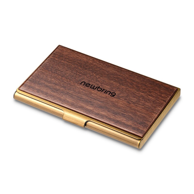 Bring Business Card Case Wood and Metal Material Bank Credit Card Holder for Men Cards Organizer Male Multifunction Card Bag: Walnut