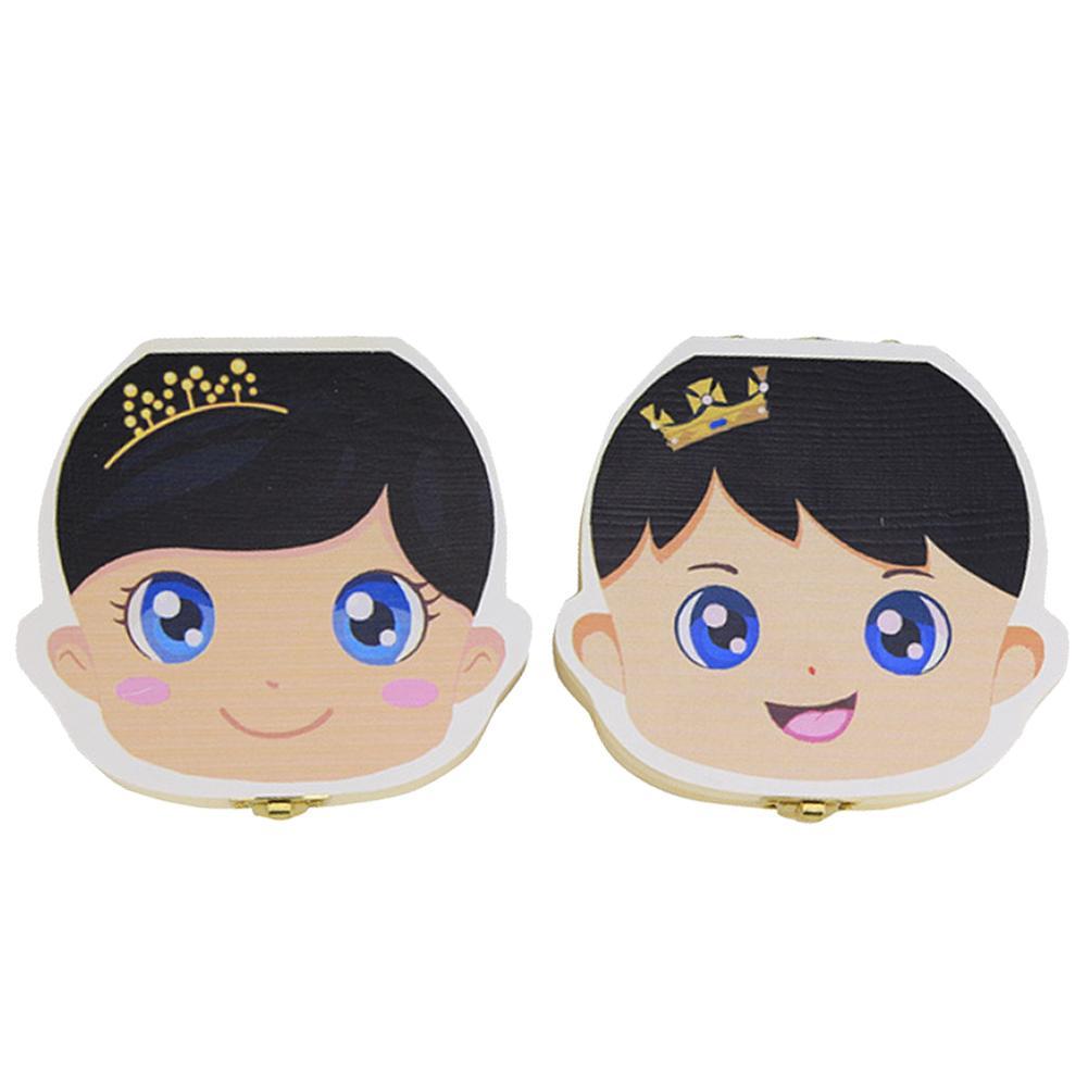 Wood Tooth Box 4 Patterns Baby Kids Tooth Box Storage Baby Milk Teeth Collect Organizer Spanish English French Russian Case