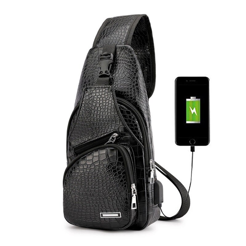 Crossbody Tassen Voor Mannen Korte Trip Sling Borst Bag Casual Messenger Bags Mannelijke Schoudertas Diagonaal Back Pack Bolsos: Crocodile Black