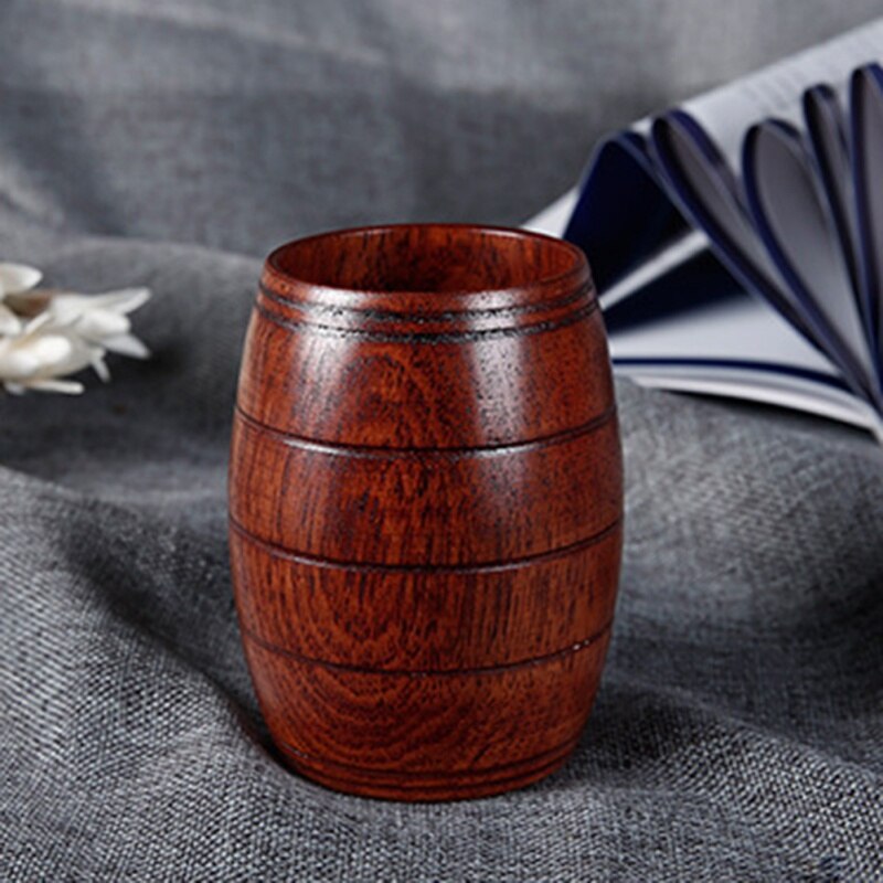 Natural Solid Wood Wooden Tea Cup Wine Mug Handmade Wood Cup Wine Barrel Shape Wooden Cup
