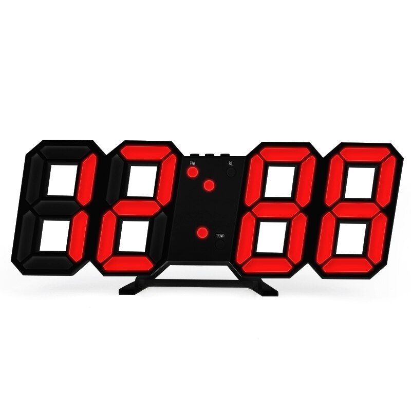 Large 3D Digital Led Alarm Clock Snooze Function Photosensitive Electronic Table Clock With Thermometer Calendar Desk Clocks: black red