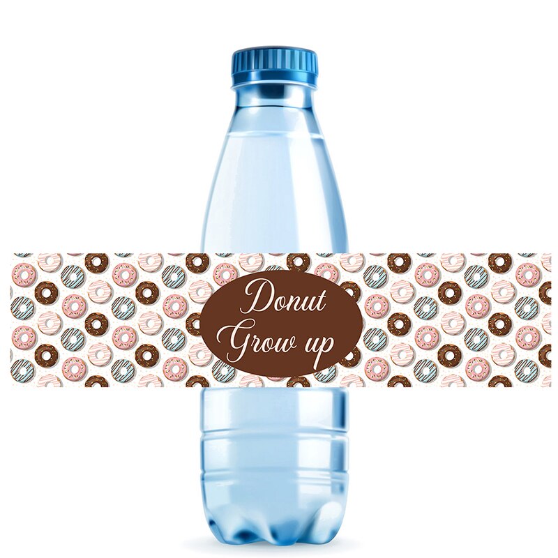 10pcs Donut Party Bottle Stickers Birthday Donut Grow Up Sweet Happy Birthday DIY Decoration Label Stickers Party Favor Packing: H