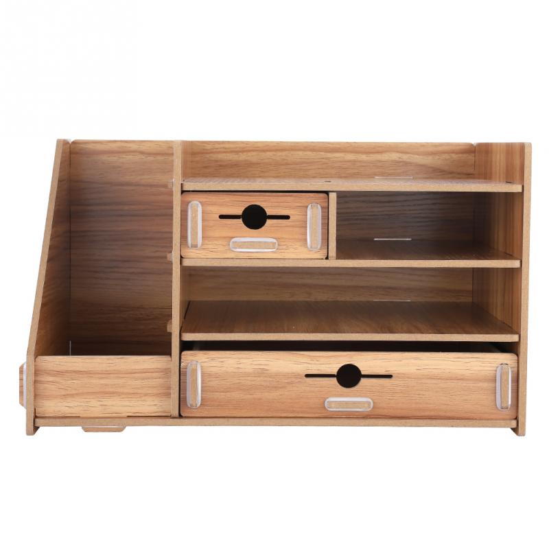 DIY Office Storage Box Wooden Files Rack Shelf Drawer Study Room Desktop Organizer
