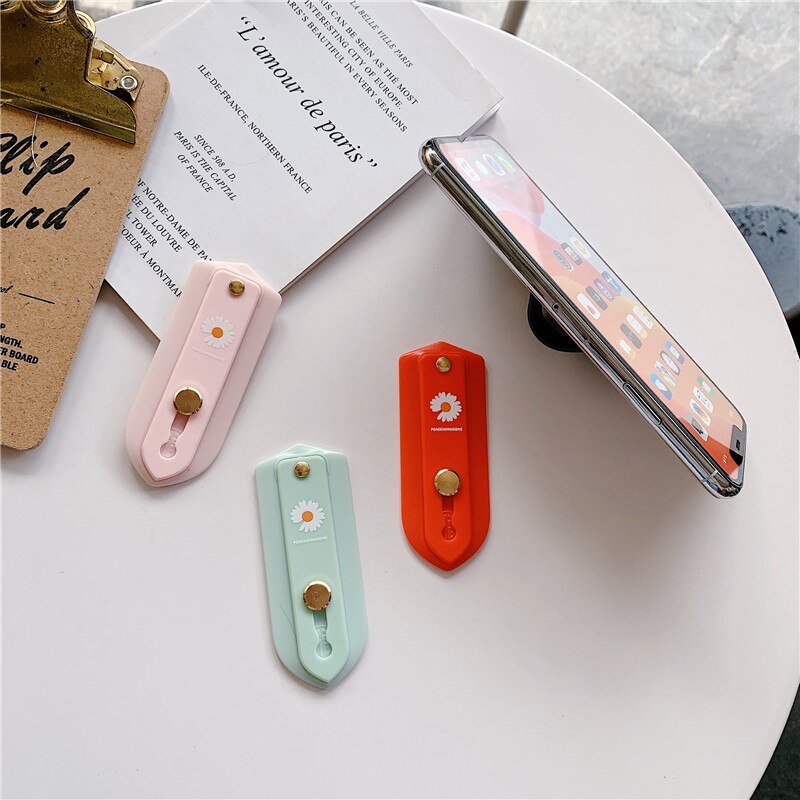 Daisies Flower Push Pull Silicone Candy Color Short Wrist Strap Finger Ring Grip Bracket Phone Holder Universal For iPhone 11