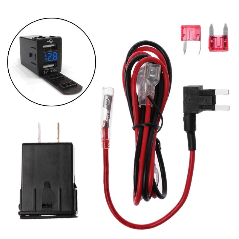 12v dobbelt usb billader led voltmeter 4.8a strømadapter til nissan smart telefon: Blå