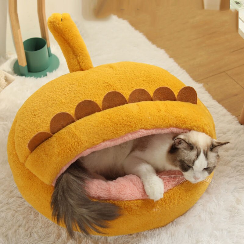 Kawaii cat bed cartoon sculpt soft comfort Cat hous warm Non slip removable Deep sleep Pet bed interesting Cat accessories