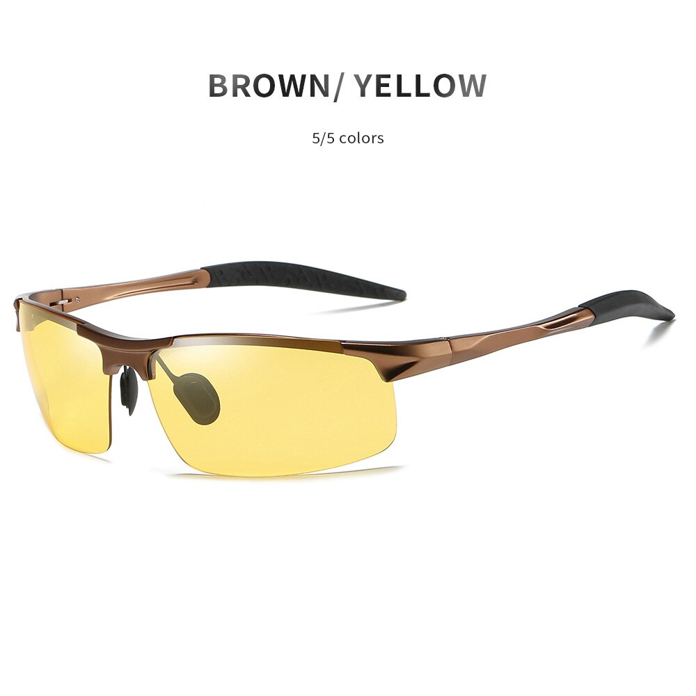 Gafas de visión nocturna de aluminio para reducir el brillo, lentes polarizadas amarillas, gafas nocturnas para conducir en la pesca nocturna, 5933: BronzeYellow