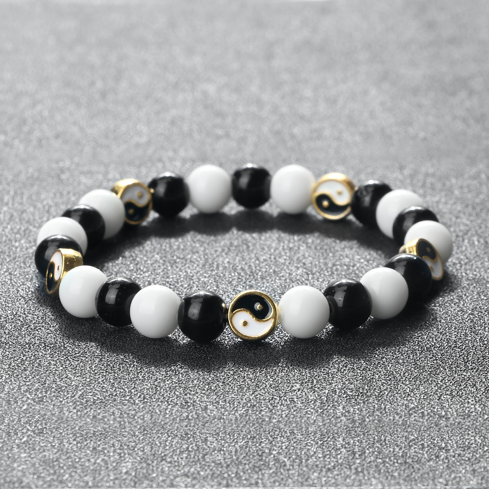 Mode Wit En Zwart Gemengd Kralen Armband Vrouwen Mannen Etnische Tai Chi Yin Yang Balans Yoga Armbanden Armbanden Paar Sieraden Cadeau