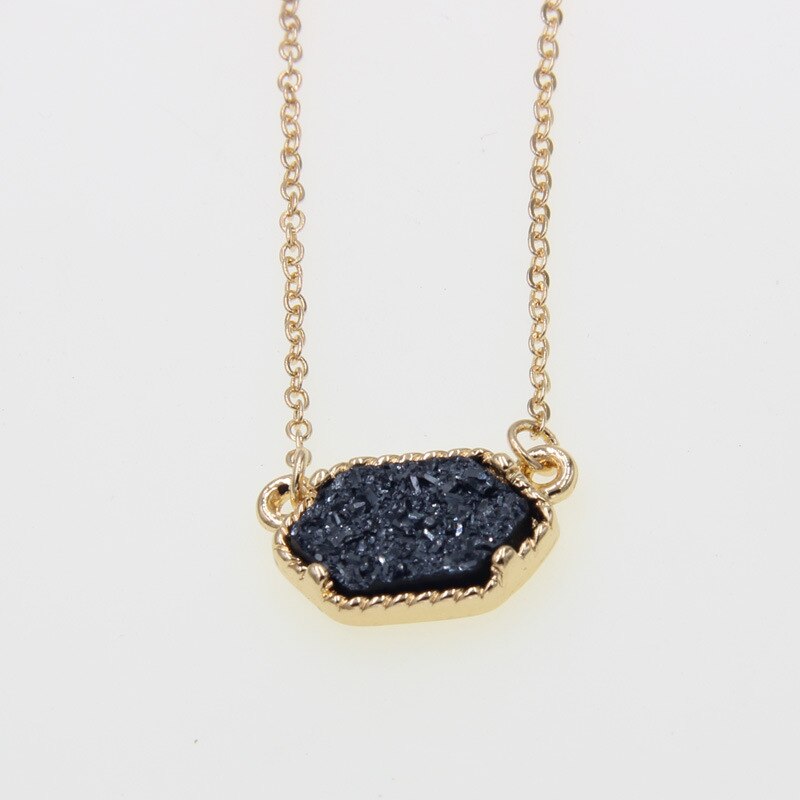 Gold Harz Druzy Drusy Anhänger Halskette Bunte Acryl Kragen Schmuck für Frauen Mädchen Kleid Hochzeit Party: Gold dark gray
